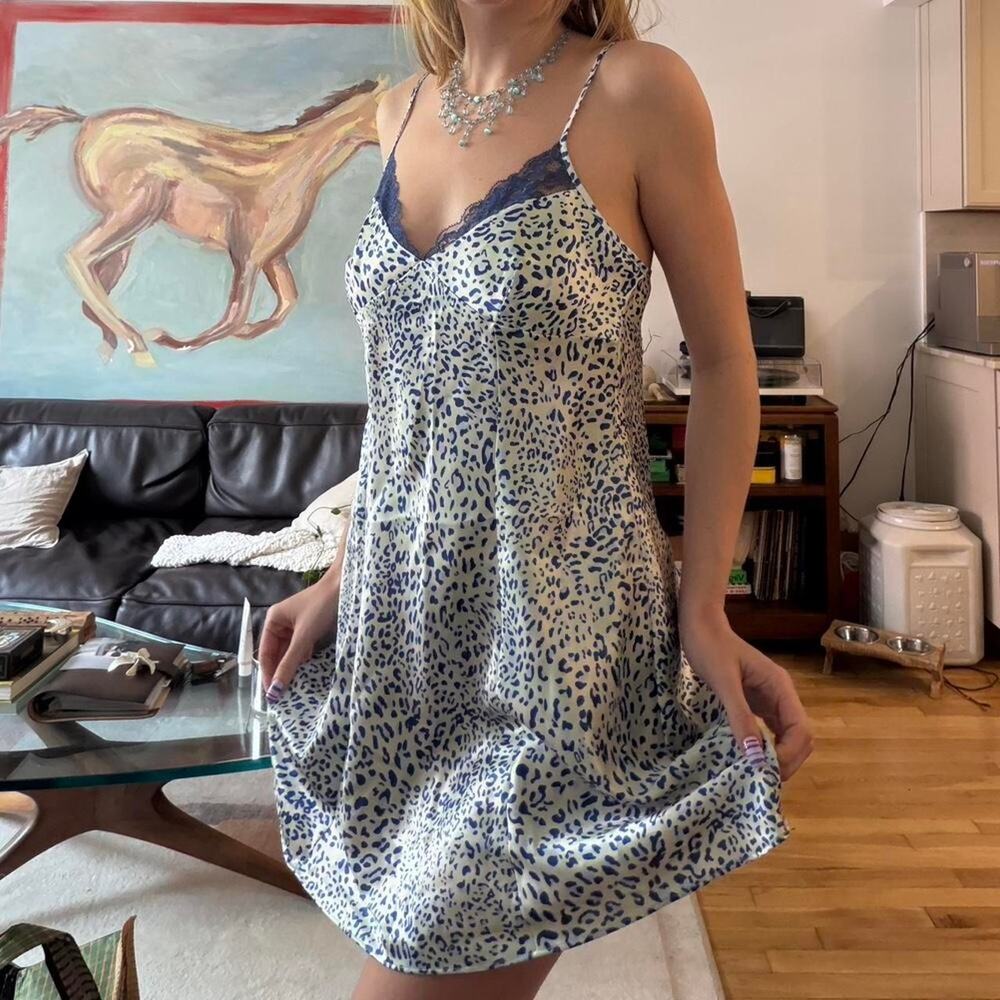 Blue leopard print Jones New York slip dress